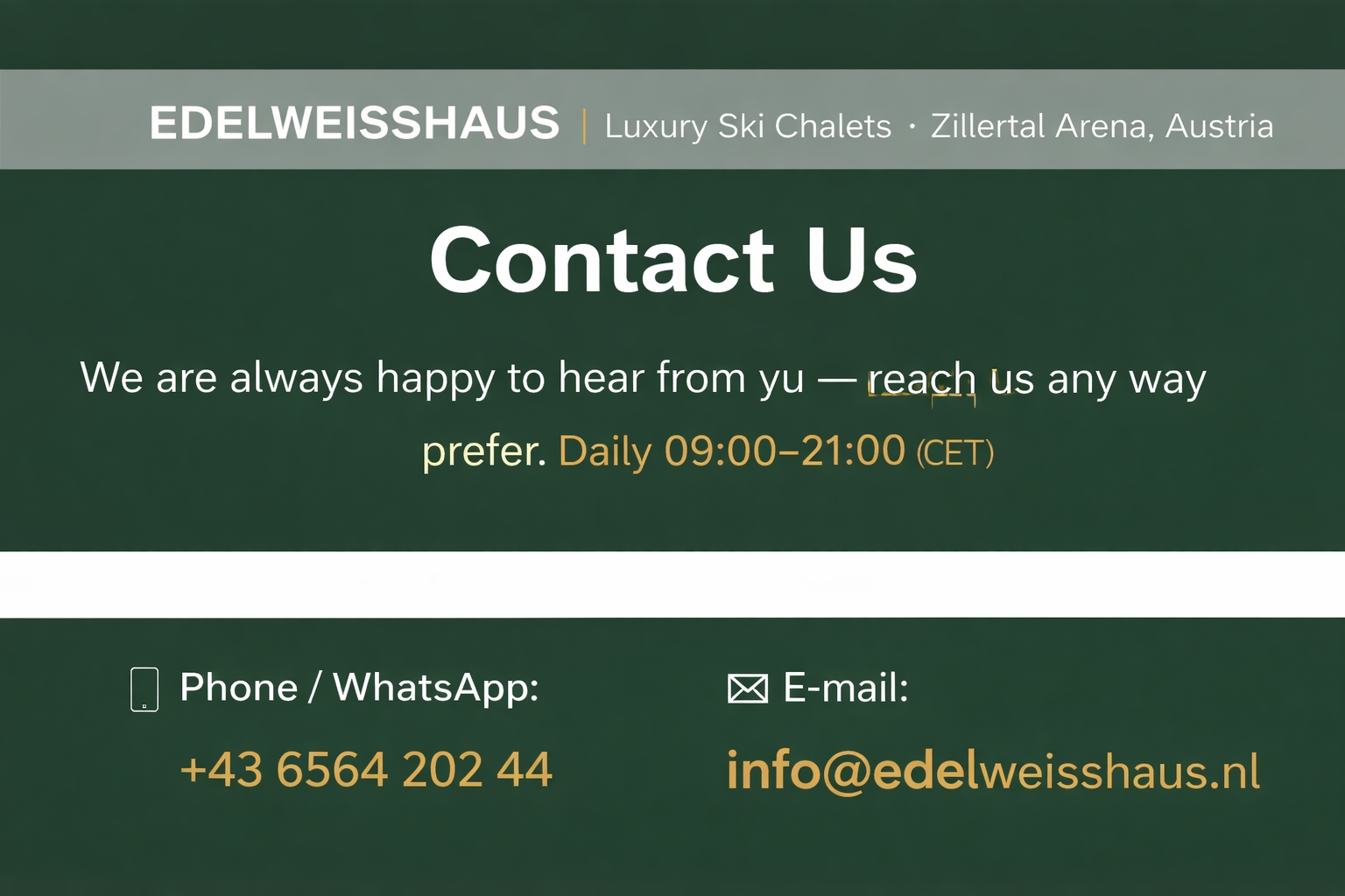 Contact page banner in chalet-zillertal-arena-in-austria